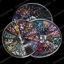 원형케이스 12칸스톤세트 25종 별 하트 눈물 삼각 다이아 마름모 원형 리본 스톤 네일스톤 반진주 진주 볼참 반참 참스톤 혼합스톤 믹스스톤, 1개, 직사각/12칸세트