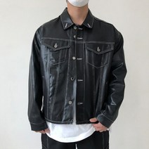 봄 가을 코팅 숏 트러커 자켓 / 블랙 올리브 아이