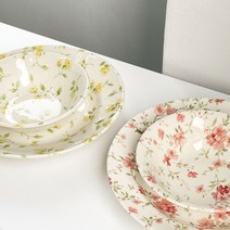 클레이탄 빈티지 플라워 플로릿 그릇 접시 세트 시리얼볼 플레이트 혼수 신혼 집들이 선물, 딥 플레이트 (핑크)