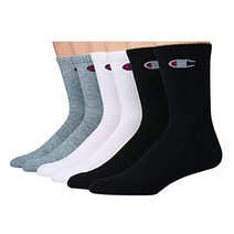 Champion 여성용 양말 더블 드라이 크루 발목 및 노 쇼 6팩 화이트. 457267, Crew_White/Black/Grey Assortme