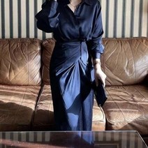 셔츠 원피스 실크 하객룩 여성 롱원피스 (2color)