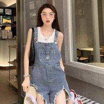 YAPOGI 디자인 감각 찢어진 청바지 여성 여름 새로운 핫 걸 스타일 루즈한 와이드 팬츠 세련된 오버올 반바지 반바지