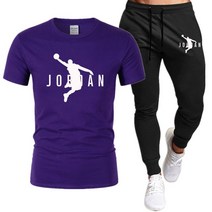 방검복 경찰방검복 방검조끼 남성용 운동복 티셔츠 바지 스포츠 2 피스 세트 조깅 반팔 스웨트팬츠 2023 여름 의류, 17 purple_04 XL