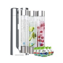 Fizzpod 스파클링 워터 메이커 소다 메이커 주입 과일 기계 탄산용 1L 탄산 병 셀처 60L CO2 탄산기와 호환되는 1l 병 3개 포함 353941, Chrome +5PK Stur Drink Mix