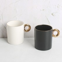 유광 도자기 골드링 머그컵 360ml, 블랙
