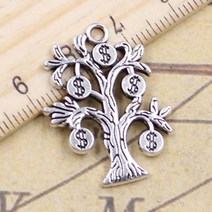 황금 돈 나무 그림 돈들어오는 액자 장식품 12pcs 매력 29x21mm 골동품 실버 컬러 펜던트 diy 수제 티베트어 찾기 보석 팔찌 만들기