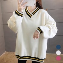 [오늘발송] 스타일아유 겨울 320g 브이넥 스트라이프 기모 맨투맨 두꺼운 티셔츠 긴팔[AXB6TS294A]