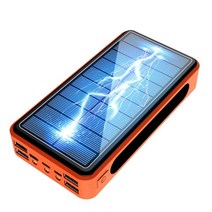 대용량 미니 무선 보조배터리 led 휴대용 미니 손전등 50000mAh 태양 광 발전 은행 휴대용 태양열 충전기 외부 배터리 팩 Powerbank iPhone 12 Huawei, 주황색