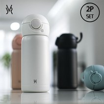 JVR (2P 1SET) 모노아이 원터치 스텐 텀블러 350ml 보온보냉 텀블러 물병 어린이물병, 화이트+블랙