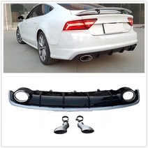 아우디 A7 업 그레 이드 RS7 20162017 자동차 리어 범퍼 디퓨저 립 로우 스포일러 플레이트 커버 테일 머플러 파이프 배기 팁 바디 키트, [01] Black