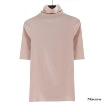 Makone 여성 여름 반팔 폴라 티 셔츠 데일리 코디