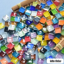 붙이는타일 벽데코 타일 스페인 거실 폴리싱 모자이크 120g(약 120pcs) 1cm 정사각형 유리 diy 공예 재료 재미 수제 유리 돌, 혼색, 1-1-0.4cm 120g