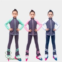 피겨 스케이트 의상 여자 팬츠 PANTS 스트레치 플리스, 그레이/화이트