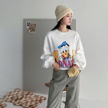 도날드 루즈핏 기모 벌룬 소매 크롭 맨투맨 티셔츠