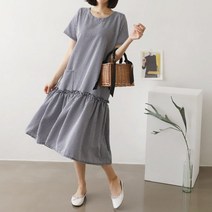고방체크 프릴 반팔 원피스