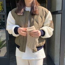 물결 누빔 배색 점퍼 집업 뽀글이 자켓 여성 숏 패딩