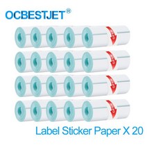 호환 프린터 수리 부품 휴대용 미니 무선 블루투스 포켓 라벨 노트 프린터용 감열지 스티커 용지 X5 57mm, 20 Label Paper