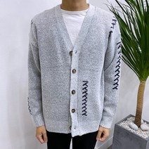 애드매이브 남자 겨울 도톰한 스판 포인트자수 니트 가디건 4컬러