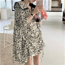 에브리바레 [원피스] M-4XL 헤르인 빅카라 플라워 셔링 여성 빅사이즈 브이넥 원피스