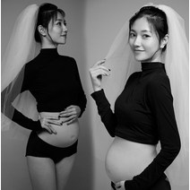 임산부 임신 주수촬영 셀프 만삭촬영 심플 의상 투피스 세트