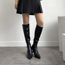 홍대언니 여성 지퍼 레더 힐 롱부츠 CB63B516 (7.5cm)