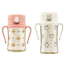 아키움 라이언_베어 빨대컵 2종세트, 200ml+260ml, 핑크, 크림