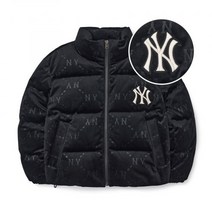MLB 여성 다이아 모노그램 벨벳 구스 크롭 패딩 NY Black