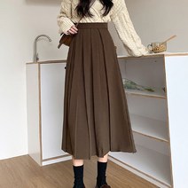 올플래닛 여성 주름 밴딩 롱 플리츠 스커트