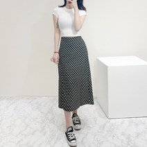 VANANA2 여성 H라인 도트 땡땡이 패턴 트임 미디 롱 스커트 2color