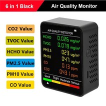 미세먼지측정기 실내 공기질 휴대용 측정기 LCD 이산화탄소 검출기 PM2.5 PM10 HCHO TVOC CO 측정기 디지, 02 6 in 1 Black A