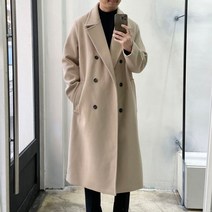 라운지21 남자 오버핏 울 이중직 겨울 롱 더블 코트