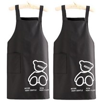 붐키즈 방수 곰돌이 성인용 앞치마 블랙 아이보리 1+1, 블랙+블랙