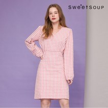 [스위트숲] 체크 벨 슬리브 원피스(WX3OPF1)