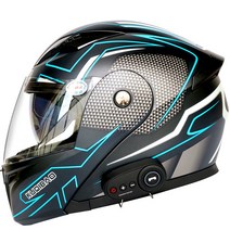 에스티 오토바이헬멧 풀페이스 블루투스 시스템 경량 바이크 하이바, 2XL, 블랙+블루(블루투스)
