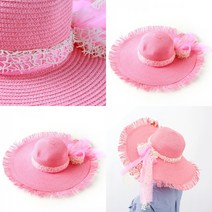인디언 썸머 리본 챙모자 핑크 여성용 핑크챙모자 와이드챙모자 여성모자여름모자