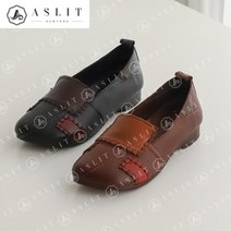 애슬릿 애슬릿 스퀘어 토 천연 소 가죽 여성 빈티지 플랫 로퍼