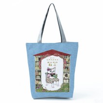 친환경 에코백 일본 스타일 그림 고양이 소녀 인쇄 핸드백 레이디 Totes 가방 여성 숄더 가방 야외 핸드백