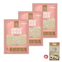 [몽실몽실] 네모네모 두부모래 1.5mm 가는입자 오리지널 7L (2.8kg) + 더캣츠 미니리얼 파우치 삼계 스프 40g, 7L x 3개