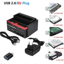 USB 30 HDD 도킹 스테이션 25 35 인치 SATA IDE 어댑터 하드 드라이브 디스크 SSD 솔리드 스테이트 카드 리더 포함 허브, 5 USB2.0 EU