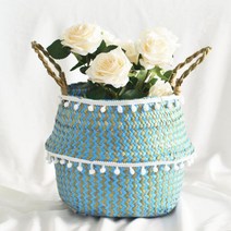 런드리백 해초 고리 버들 바구니 집 오너먼트 보관 술 파란색 격자 배 달린 접을 수 있는 세탁 컨테이너, 03 22x20cm, 02 B