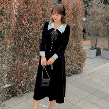 3XL 빅사이즈 올드머니룩 테일러드 결혼식 하객룩 상견례 오간자 더블 카라 원피스
