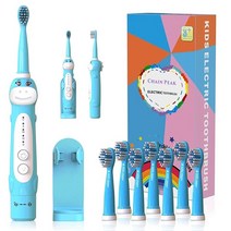 미국발송 CHAIN PEAK Dinosaur Toothbrush Kids Sonic Electric Toothbrush for Children Toddlers Boys Girl, 8680 Blue+8 Heads+holder(packa