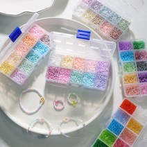 샤론델 3mm 파스텔 시드비즈 10칸 세트 6종 1-2003 반지 팔찌 목걸이 비즈만들기, 투명상큼(줄+본드)