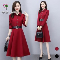 요모조모 YH1199 여성 카라넥 캐주얼 벨트 긴팔 겨울 롱 원피스