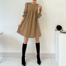 퍼니걸스 9575 라운드 핀턱 셔링 미니 원피스 여성의류