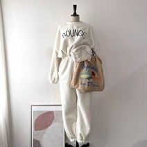 양털 뽀글이 후리스 허리 조절 맨투맨+자수 조거팬츠 트레이닝 세트 4컬러