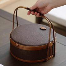 원형라탄바구니 대칠 라탄 대나무편직 손바구니 다기 수납함 앤티크 도시락 케이크 선물 상자 바구니 원형 티백 세트, T06-라탄 원형 단층 핸드식 타입