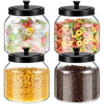 Meekoo 4피스 1.9kg68온스 쿠키 병 캔디 음식 투명 유리 통 밀봉된 블랙 매트 메탈 밀폐 뚜껑 주방용 USA 미국