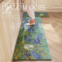 대형 명화디자인 1+1 규조토 4세대 긴매트 러그 논슬립 빨아쓰는 러그 주방 싱크대 욕실, D 아이리스 붓꽃