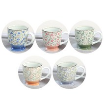 cocooning 일본산 HANANO MIST 골드라인 플라워 머그컵 5Pset